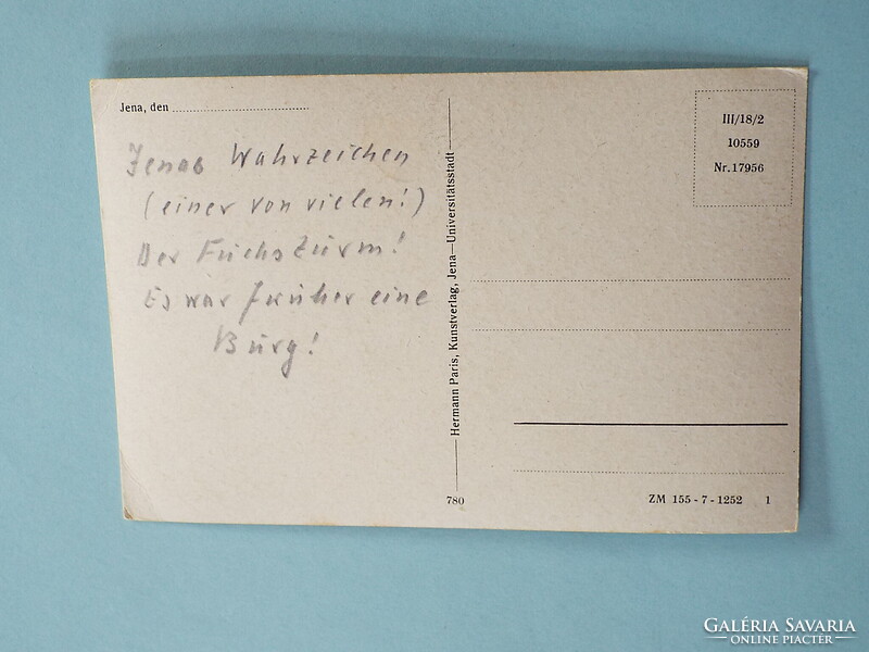 Képeslap (49) - Németország (NDK) - Jéna - Fuchsturm (Fox-torony) 1960-as évek (9x14 cm)