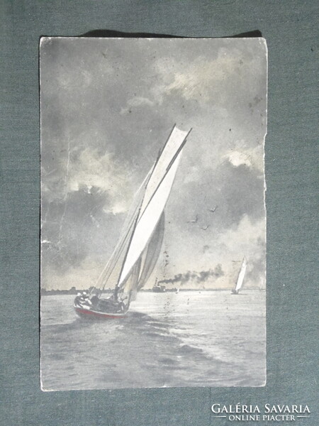 Képeslap,Szerbia,Újvidék,Novi Sad,Duna,vitorlás hajó látkép,részlet,1915-