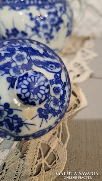 Japán cseresznyevirágos porcelán cukortartó