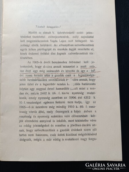 Aradvármegyei  Gazdasági Egyesület-Üzleti jelentés  1905. Arad