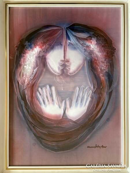 Macskássy Izolda nagyméretű (50x70) selyemkollázs képe