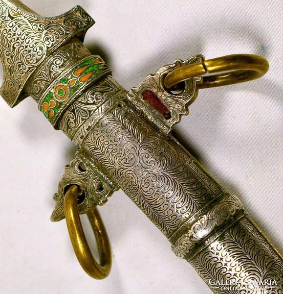 1900 körül ORIENTALISTA - KELETI GÖRBE TŐR EZÜST BERAKÁSOS TOKKAL ÉS MARKOLATTAL !