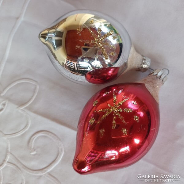 Régi karácsonyfadísz- üveg, kézzel festve - vintage, retro 2 db.