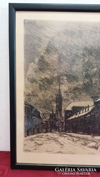 Élesdy István Utcakép Rézkarc