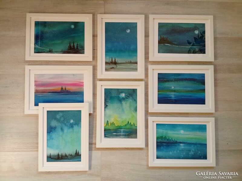 8 db új keretezessel grafika,akvarell