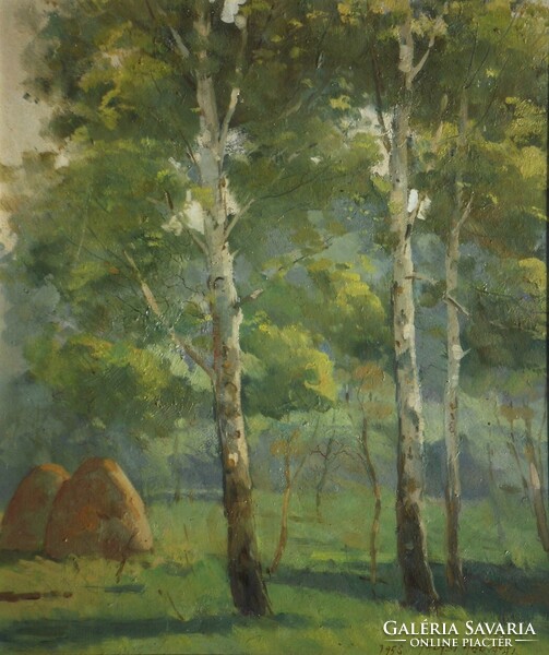 (N) Halasi Horváth István (1904-1994) : Fák, kazlak