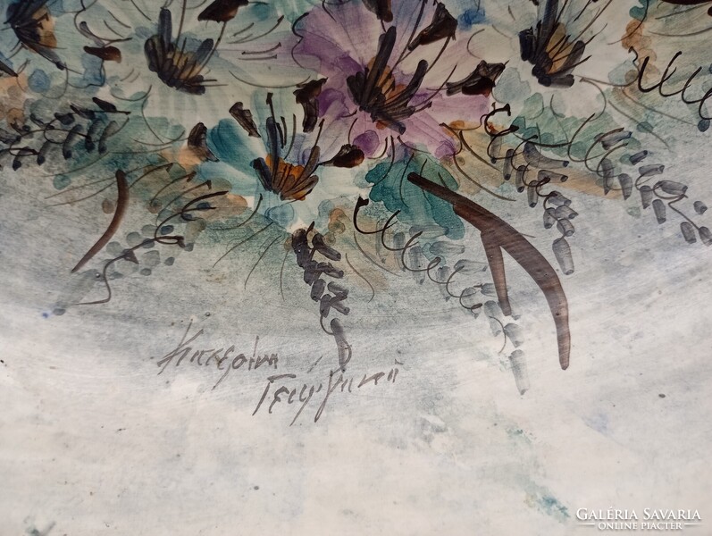 Művészi szignált porcelán tál 37 cm