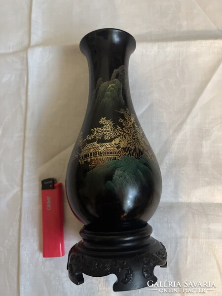 Nagyonszép Kinai kézzel festett  lakk fa váza, nagy.
