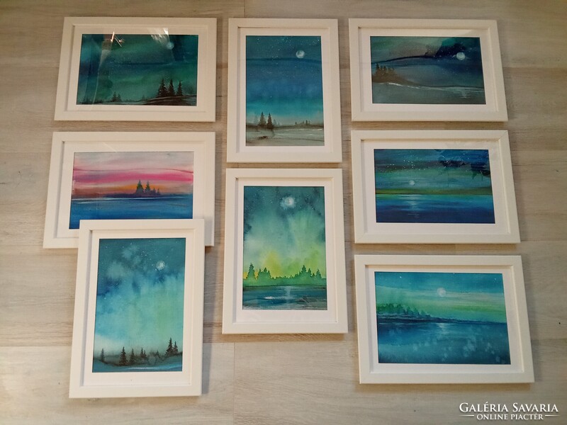 8 db új keretezessel grafika,akvarell