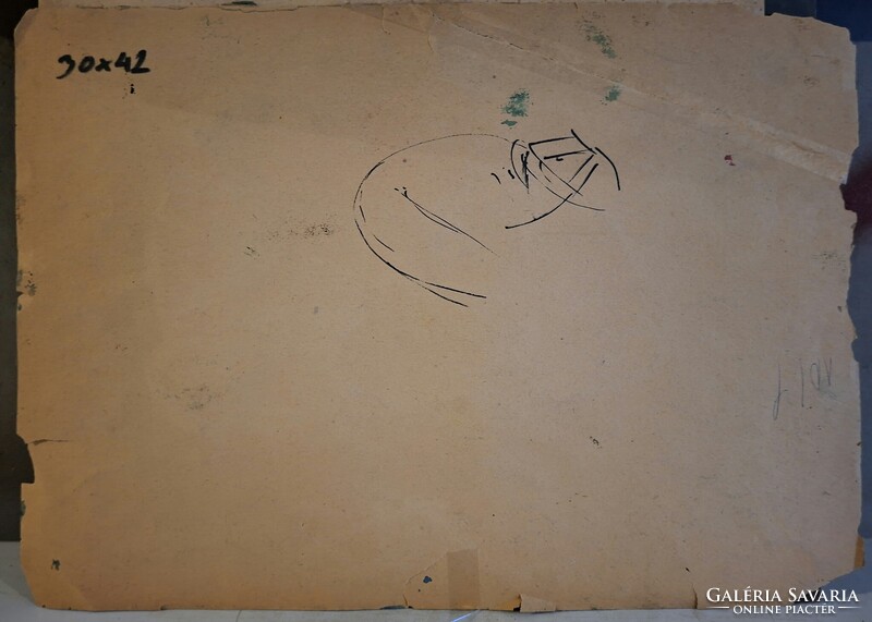 1 ft-ról! Ismeretlen magyar festőművész vázlata.  Különféle alak ábrázolások. 30x42cm. Keret nincs.
