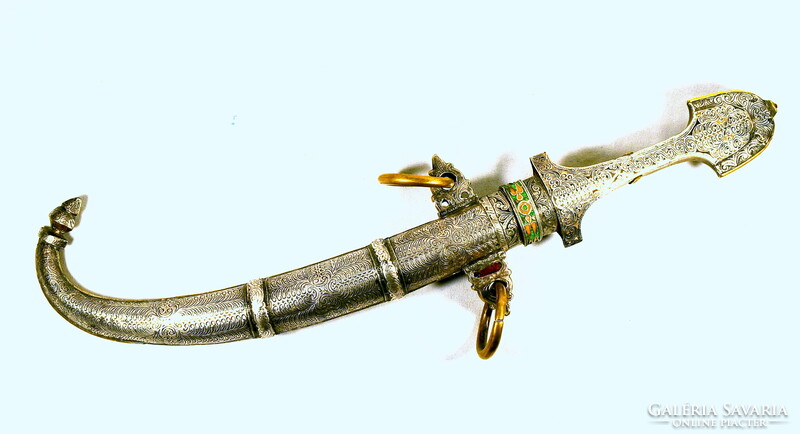 1900 körül ORIENTALISTA - KELETI GÖRBE TŐR EZÜST BERAKÁSOS TOKKAL ÉS MARKOLATTAL !