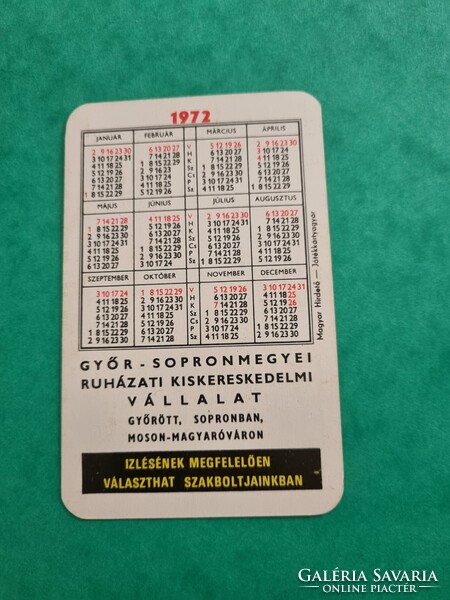 GYŐR-SOPRONMEGYEI RUHÁZATI KISKERESKEDELMI VÁLLALAT 1972. évi kártyanaptár