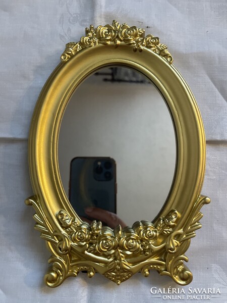 Ovális díszes, rózsás asztali tükör 23*15.5 cm.