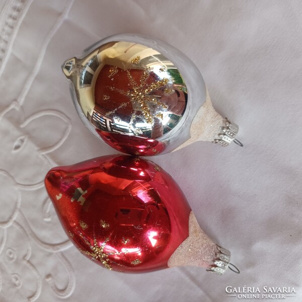 Régi karácsonyfadísz- üveg, kézzel festve - vintage, retro 2 db.