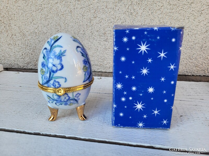 Porcelán ékszertartó tojás_kék
