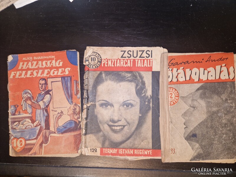 1930-as évek, három ponyvafüzet, viseltes állapot