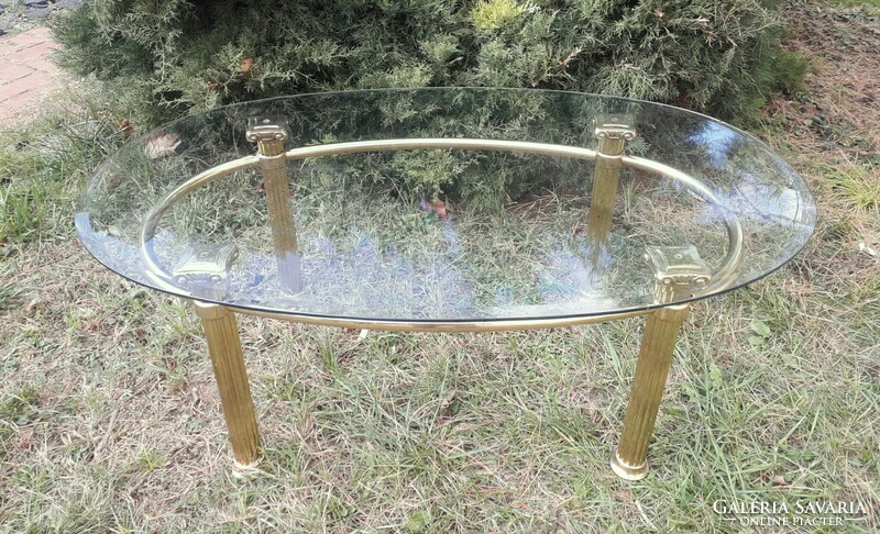 Hollywood Regency stíl asztal / Réz- üveg.