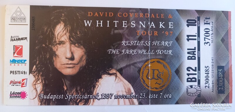 Whitesnake, David Coverdale - 1997. Budapest Sportcsarnok koncertjegy