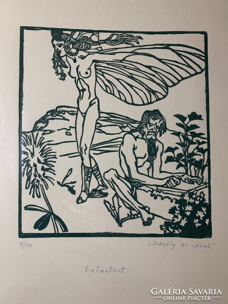 Tichy Gyula (1879-1920): Szeszély és akarat szecessziós linómetszet