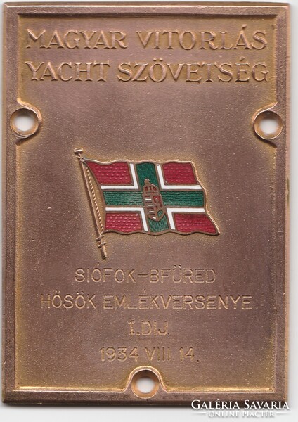 Magyar Vitorlás Jacht Szövetség Hősök Emlékverseny Siófok Balatonfüred I.díj 1934 plakett