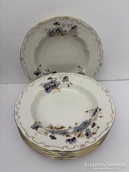 Zsolnay búzavirág mintás lapos és mély porcelán tányér