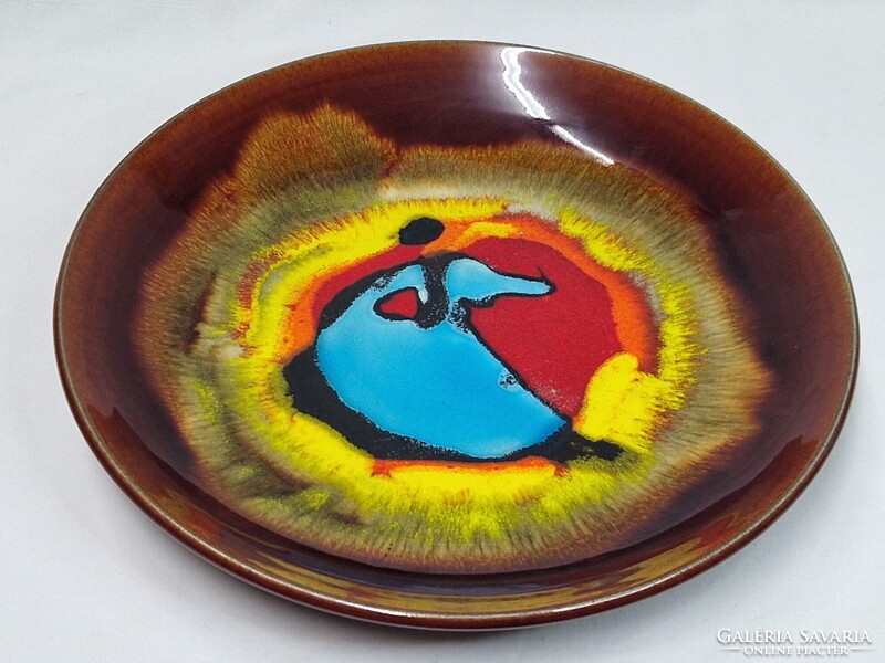 Jelzett iparművészeti mázas kerámia tál vagy fali dísz hibátlan állapotban 24,5 cm átmérőjű