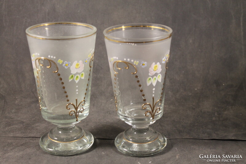 Antik bieder kézzel festett savmaratott üveg kelyhek 763
