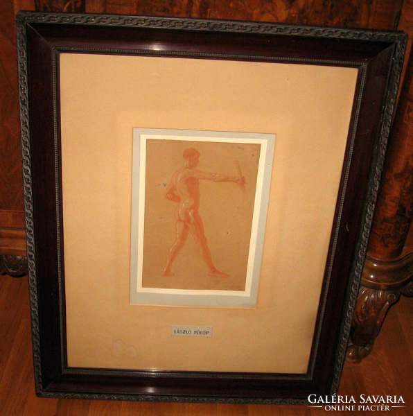 1887-es GARANTÁLTAN EREDETI CSODÁS LÁSZLÓ FÜLÖP  / 1869-1937 / : FÉRFI AKT