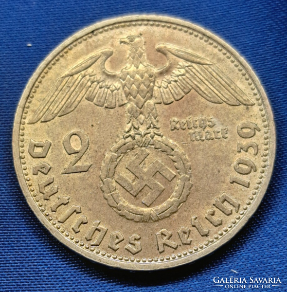 Horogkeresztes ezüst birodalmi 2 Márka 1939. D. (1219)
