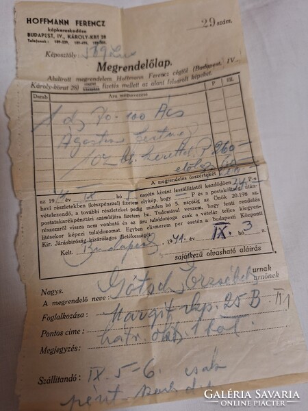 Ács Ágoston nagyméretű kép eredeti 1941-es számlával!