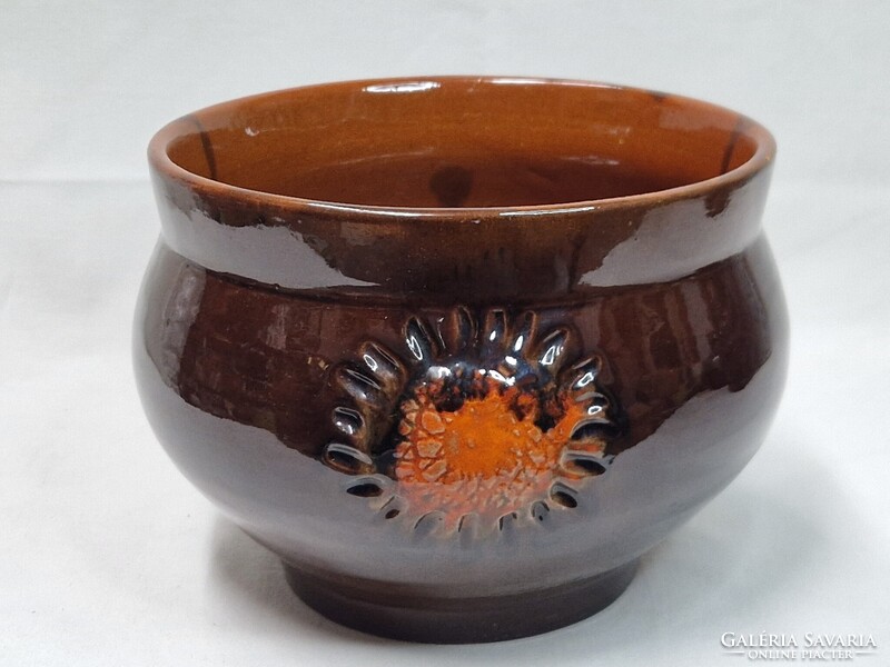 Nagy méretű iparművészeti jelzett mázas kerámia kaspó hibátlan állapotban 13 cm. magas