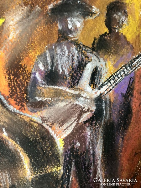 Jazz trió ! Különleges pasztell festmény 32x24 cm.