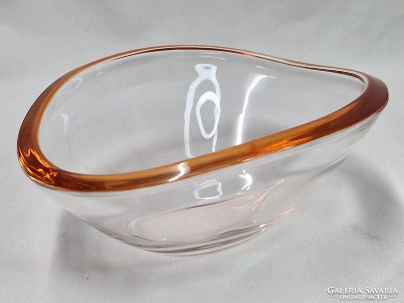 Régi, art deco stílusú, lazac rózsaszín színű, díszüveg kínáló, hibátlan állapotban 18 cm. hosszú