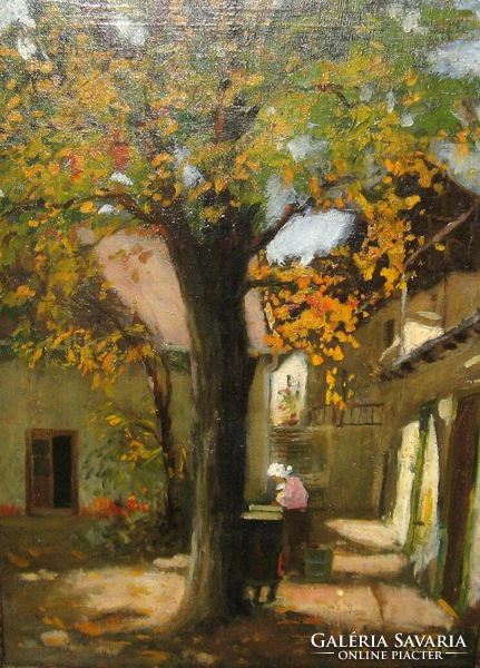 GARANTÁLTAN EREDETI CSODÁS ILNITZKY / XX.század eleje / FESTMÉNY : TABÁNI UDVAR