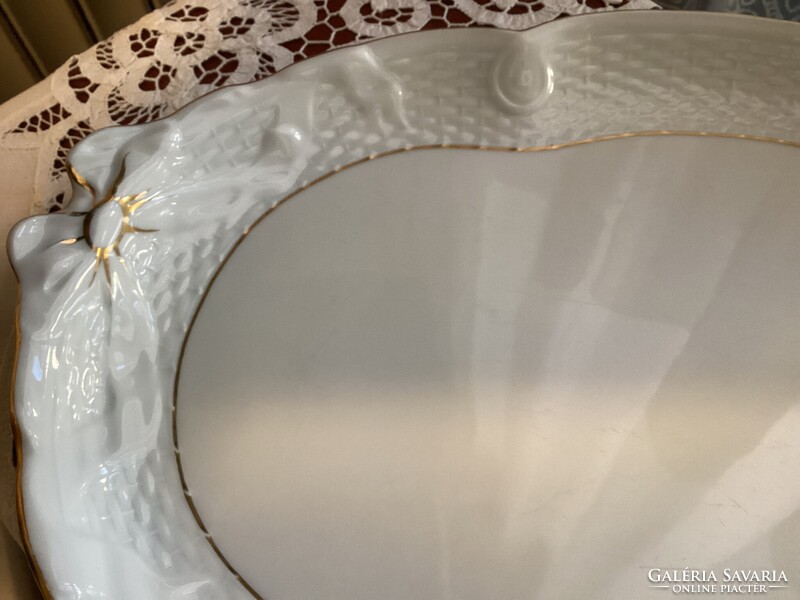 Herendi fehér arany szalagos porcelán tálca vagy kínáló