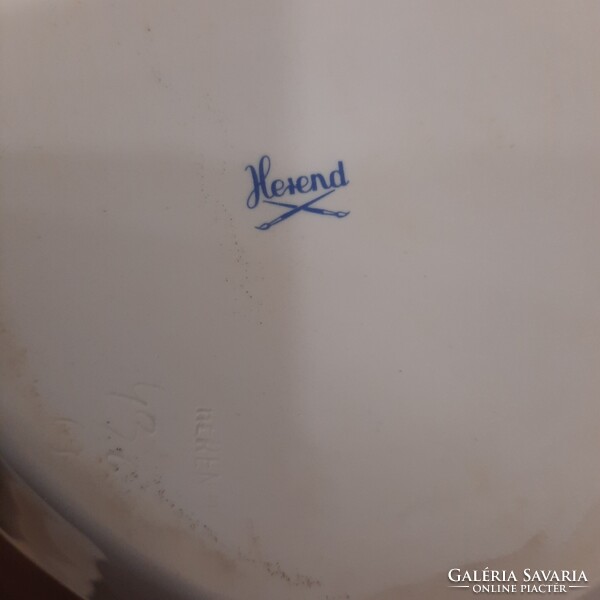 Herendi hecsedli, csipkebogyó mintás porcelán süteményes kínáló tál, tálca