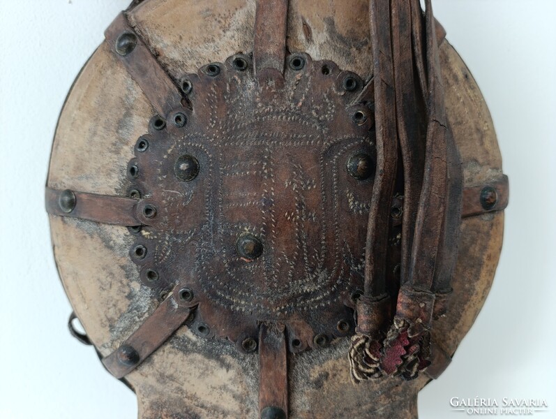 Csikóbőrös kulacs 1905 antik néprajzi népművészeti csikós pásztor eszköz szerszám címer 703