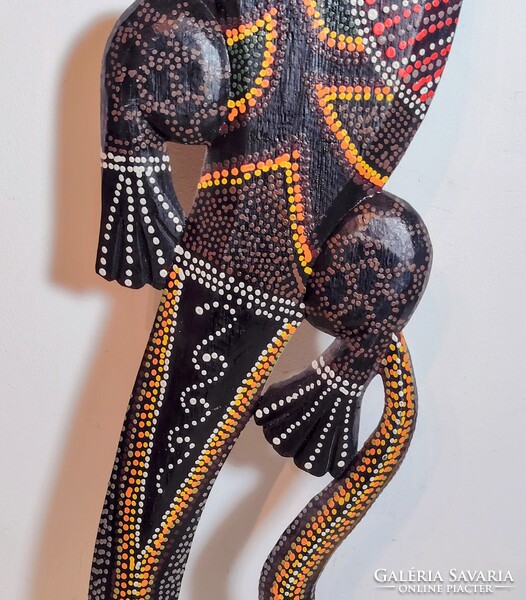 Kézzel faragott, festett fa gekkó dekoráció 100 cm.  ALKUDHATÓ