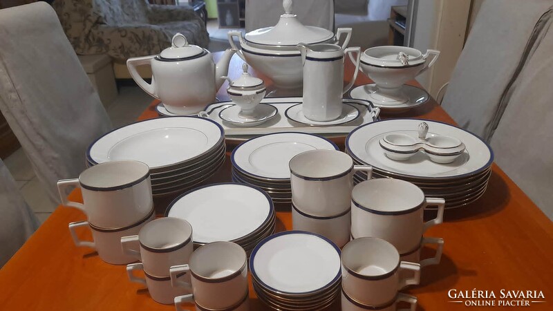 Haas & Czjzek art deco 54 db-os kék-arany, komplett, hibátlan teás-, kávés-, étkészlet.