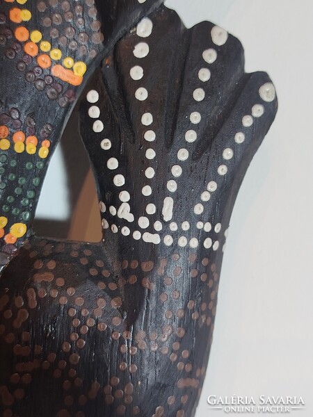 Kézzel faragott, festett fa gekkó dekoráció 100 cm.  ALKUDHATÓ