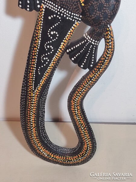 Kézzel faragott, festett fa gekkó dekoráció 100 cm.  ALKUDHATÓ