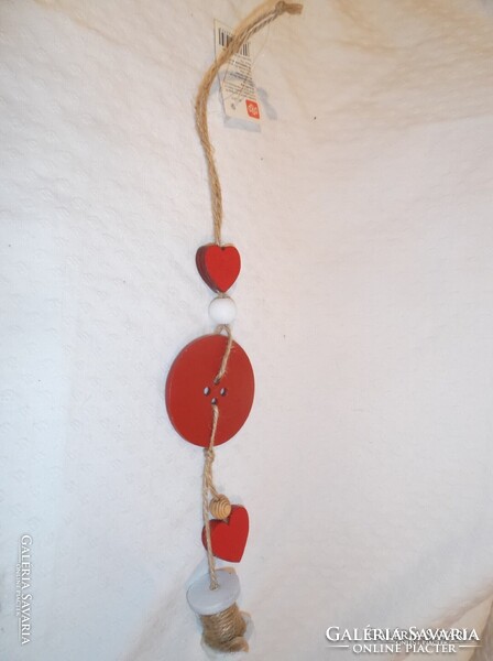 KARÁCSONYFADÍSZ - ÚJ -  FA - 33 cm - gomb -  6 cm - spulni - szív 3 cm