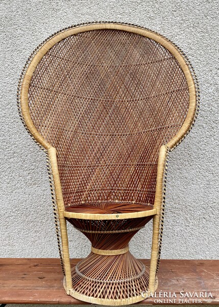 Vintage Pávafotel Boho Pávaszék Rattan Páva alakú Szék Nád Fotel Fonott Peacock Emmanuelle Chair