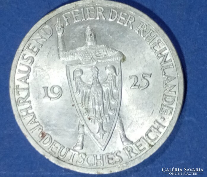 3 Birodalmi emlék ezüst /500%/ márka 1925. A.     Extra tartás