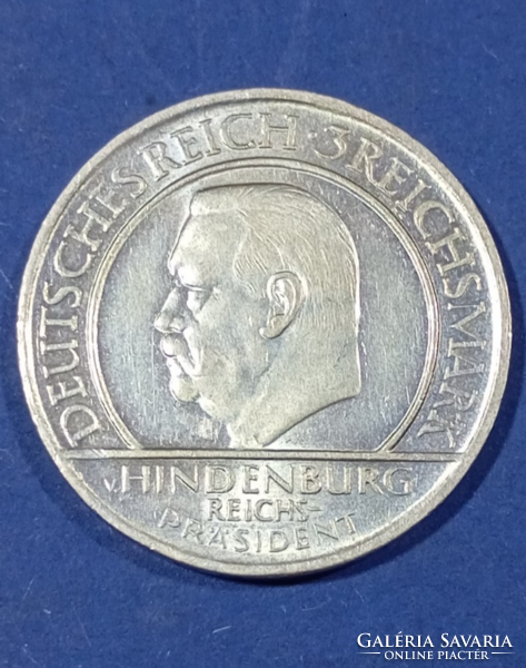 3 Birodalmi emlék ezüst /500%/ 3 márka 1929 A. Extra tartás