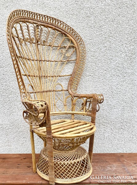Vintage Pávatrón Pávafotel Pávaszék Karosszék Fotel Szék Páva Formájú Rattan Fonott Peacock Chair