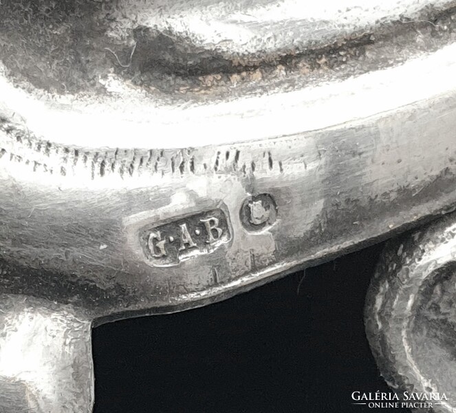 Szecessziós, ezüstözött figurális asztalközép, kínáló, aufsatz