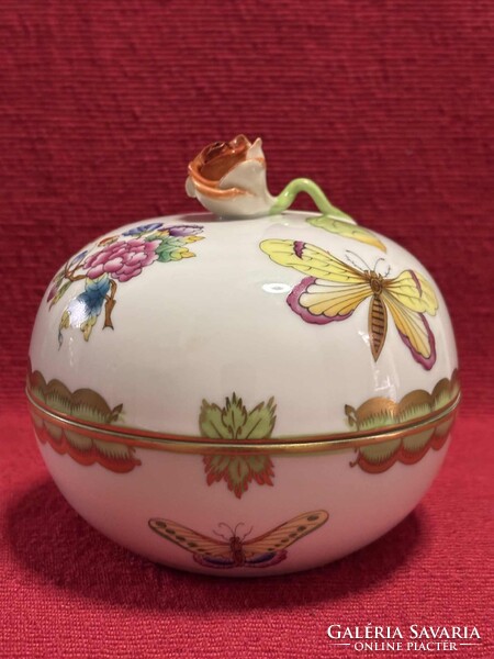 HEREND kézzel festett porcelán doboz – rózsafejes fedéllel
