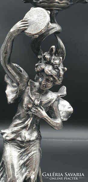 Szecessziós, ezüstözött figurális asztalközép, kínáló, aufsatz