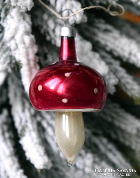 Régi kicsi  üveg gomba karácsonyfadísz  5,5cm + függesztő